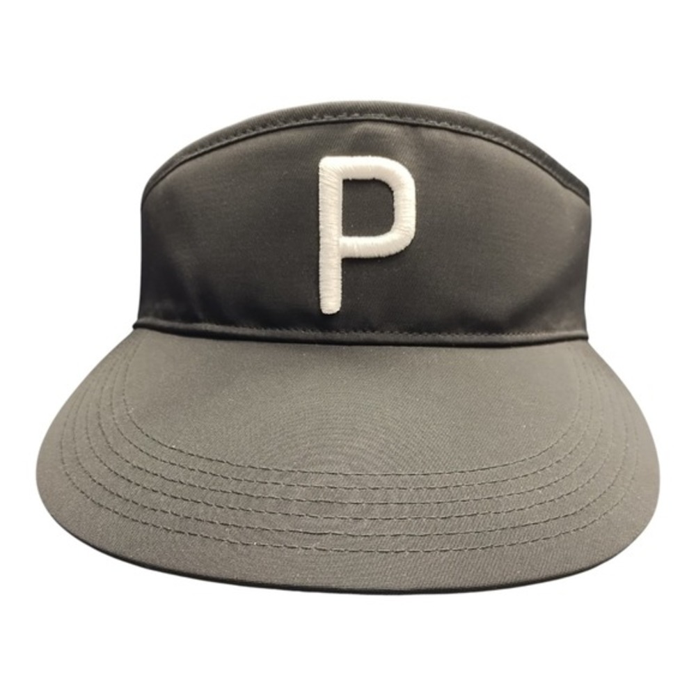 PUMA P Adjustable Golf Visor Cap Unisex Black Moisture Wicking‎ Hook & Loop
